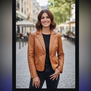 Reba Caramel Leather Blazer